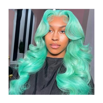 China Simplicity Human Hair Body Wave Human Hair Wigs Modern 613 Lace Frontal Wig Green Colored Body Wave Hair for sale