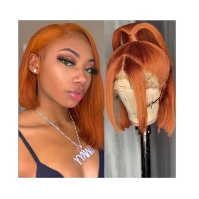 China Hot Sale 8-32 Inch Hd Full Lace Straight Human Hair Wigs Ginger Color Orange Short Bob 4x4 Wig for sale