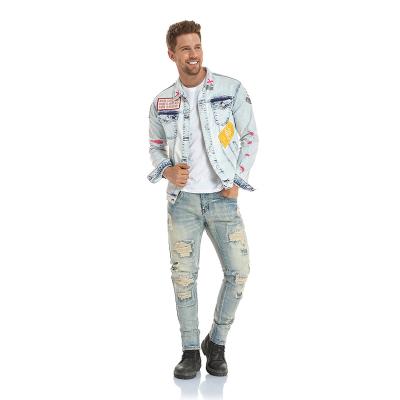 China New Spring Jean Jacket Spandex Polyester 2% Cotton 24% 74% Denim Jacket Men Casual Solid Printing Jacket Men for sale