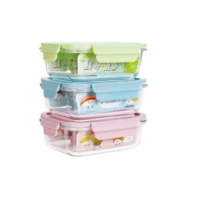 China 2022 New Trend Microwavable Kitchen Organizer Microwave High Borosilicate Glass Lunch Box With Lid And Compartments for sale