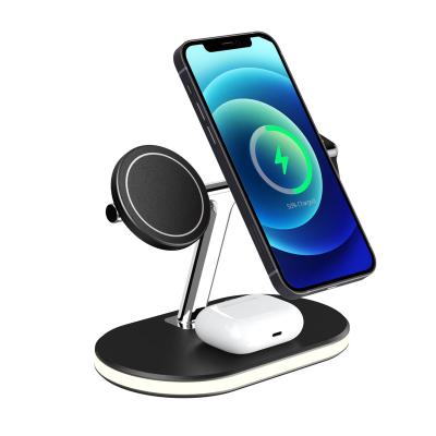 China Mobile Phone Qi 15w Phone Charging Stand Holder 5 In1 Dock Station Fast Folding Portable 3 In 1 Magnetic Wireless Charger For Iphone 12 Magsafe for sale