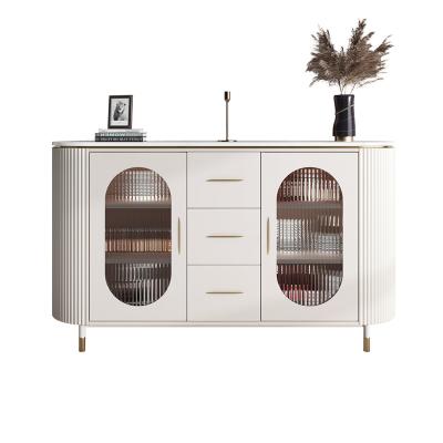 China Nordic Light Luxury Solid Wood Side Cabinet Glass Door Modern White Vintage Sideboard Storage Cabinet for sale