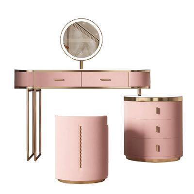 China Luxury Modern Pink Makeup Mirrored Dressers 6 Drawers Bedroom Furniture Metal Girl Fabric Dresser Furniture for sale