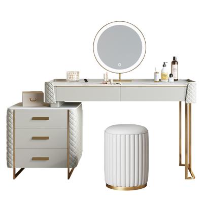 China Nordic Modern Luxury Adjustable Makeup Mirror Furniture 6 Drawers Solid Wood (Size) Bedroom Dressing Table Set White Dresser for sale