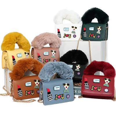 China Fashion Designer Girls Kid Purses and Handbags Cute Little Toddler Girl Fur Cross - Body Bags Pinch for sale