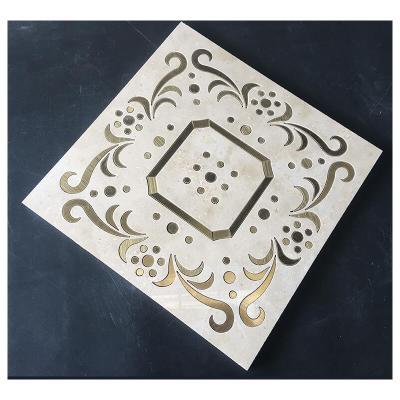 China Luxury beige marble parquet marble mosaic slab gold flower inlay hotel lobby wall decor mosaic pattern luxury for sale