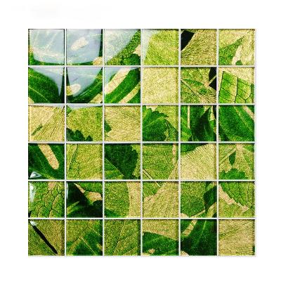 China Parquet Mosaic Art Tile Bathroom Wall Tile Background Wall Height Border Pastoral Green Glass Mosaic for sale