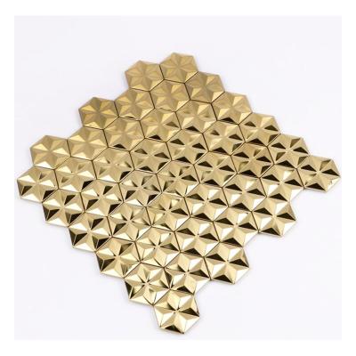 China Parquet 3D Stainless Steel Gold Mosaic Slabs Flower Pattern Fashion Design Wall Mosaic Slabs for sale