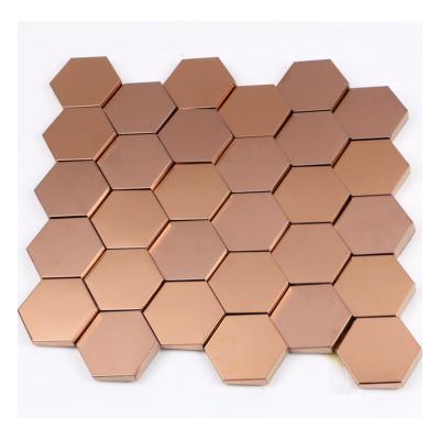 China Parquet 3D Hexagon Mosaic Slabs Stainless Steel Wall Mosaic Slab Art Wall Decor Rose Gold/Black for sale