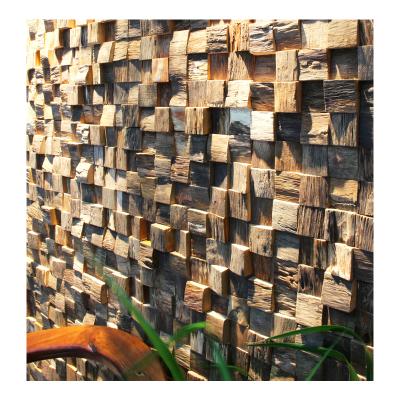 China 3D Parquet Sea Wood Panel Mosaic Tile Background Mosaic Slab Solid Wood Square Chips Decor Building Veneer for sale