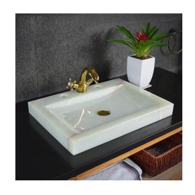 China Contemporary Green Vessels Basin Onyx Rectangular Stone Sink Sanitary Stone Wash for sale