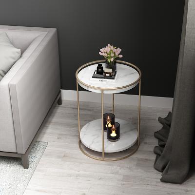 China White marble stone table gold metal sofa side table cafe office bedroom night stand modern home furniture for sale