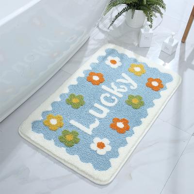 China Simple Style Flower Washable Bathroom Toilet Takes Drink Addicted Door Prevent Slippery Floor Mat for sale