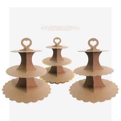 China Three-Layer Retro Mori Birthday Cupcake Holder Decoration Khaki Cake Wrapper Stand Luxury Dessert Paper Holder for sale