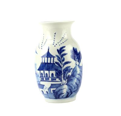 China RYLU94 Hand Paint Easy Clean Pagoda Pattern Blue and White Ceramic Vase for Home Decor for sale