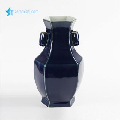 China Home Office Etc Indigo Blue Color Hexagonal Ceramic Single Flower Vase hotel restaurant shop RYUU22 for sale