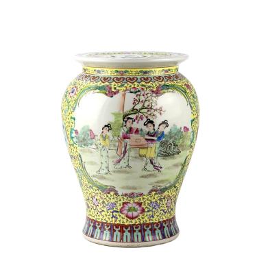 China Chinese Ancient Freshness Preservation RZJo01 Lady Pattern Hand Painting Family Mounted Ceramic Canning Jar Storage Jar for sale