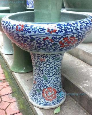 China RYHD24-B Crackled Blue And White Style Tall And White Ceramic Bowl Easy Clean Colorful Planter With Pedestal for sale