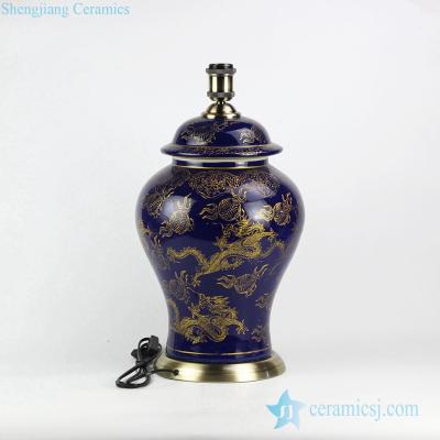 China Asian Traditional Gold Blue Color Cobalt Dragon Ceramic Furniture Home DS100-RYRJ15 Reading Lamp for sale