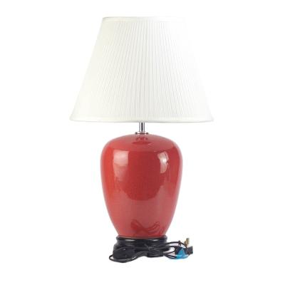 China RZJX03 Easy Clean Crisp Red Chandelier Ceramic Side Bed Lamp With Wood Base And Shade for sale