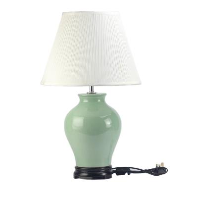 China Plain Easy Clean Color Chandelier Celadon RZJX02 Ceramic Table Lamp With Fabric Pleated Lampshade for sale