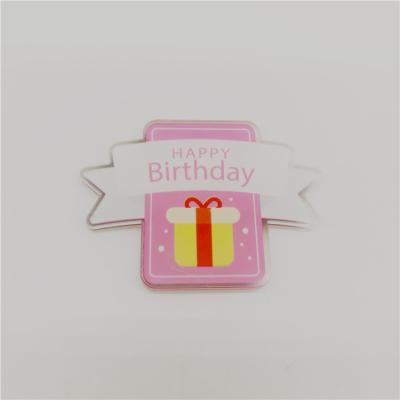 China Shopping Malls Custom Clear Printing Themed Acrylic Badge Birthday Pin Lapel Pin Wholesale for sale