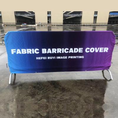 China Outdoor Advertising Display Customized Heavy Duty Block Printed Knitted Fabric Barricade Cover for sale