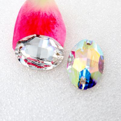 China High Quality Glass Stones Oval Shape Washable Flat Back Crystal Holes Both Sew On Fancy Buttons For Stylish Shoes for sale