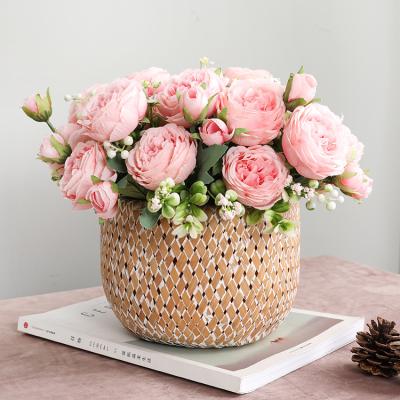 China Wholesale High Quality Artificial Flower Silk Rose Bunch For Wedding Decorations And Bride Holding Flowers R18126 for sale