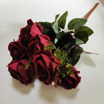 China Wholesale High Quality Silk Burgundy Artificial Rose Flowers L19177 For Wedding And Valentine's Day for sale