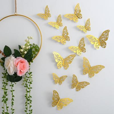 China WALL STICKER PVC18237 Paper 12 Pieces Wall Butterfly Stickers 3d Hollow Butterfly Stickers For Home Decorations And Wedding Decorations for sale