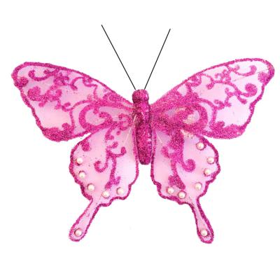 China Delicate Organza Design Glitter Butterflies For Floral Accessories for sale