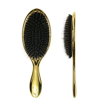 China Compact Top Selling Gold Customized Boar Bristle Hair Brush Paddle Plastic Nylon Blended Hair Brush for sale