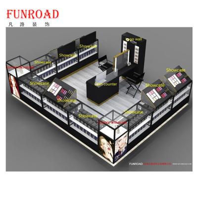 China Modern Super Mall Kiosk Cosmetic Makeup Rack With LED Mirror for sale