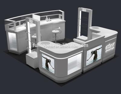 China 3m * 3m Modern White Painted Shopping Mall Cosmetic Kiosk For Makeup Counter Design for sale