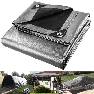 China Hot Sales Waterproof Medium Weight Water Resistant PE Tarpaulin Double Faced Black Silver PE Tarpaulin For Rail Cover And Firewood Rack Cover for sale