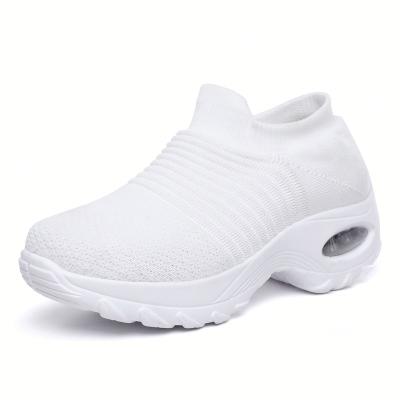 China Cushioning New Design Slip On Running Air Cushion Shoes Outdoor Sport Sneakers Fly Knit Mesh Upper For Unisex All Age Men Women for sale