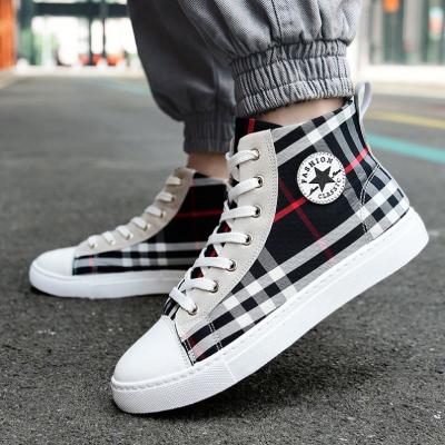 China Factory Stock Factory Stock High Top Canvas Men's High Top Blue Sneakers Wholesale White Black Shoes Light Weight Plain White Casual Shoes for sale