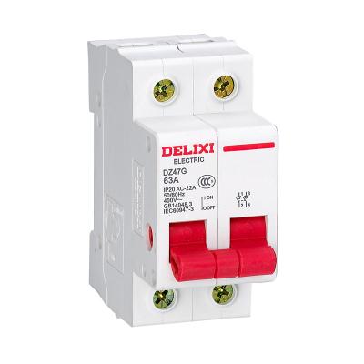 China Delixi DZ47G Plastic Electrical Isolation Switch 230V/400V AC Breaker for sale