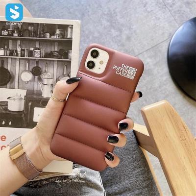 China Shockproof PU Stripper Case Cotton Filled Down Jacket Phone Case For iPhone 13 12 11 pro X Max XS XR 7 8 plus for sale