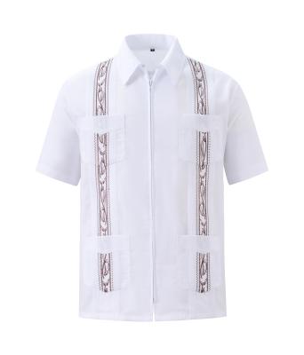 China Good Quality Anti-pilling Men's Embroidery Short Sleeve Mexican Guayabera Cuban Shirt For Men for sale