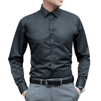 China Anti-pilling Formal Men Plus Size Slim Fit Solid Summer Autumn Dress Shirt Spring Long Sleeve Shirt for sale