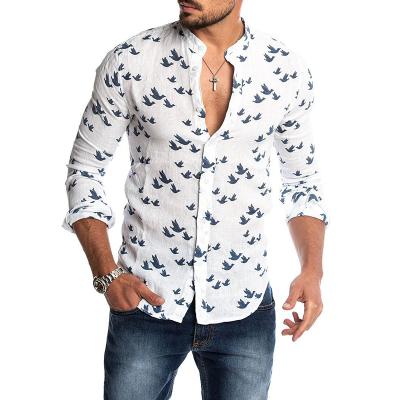 China Summer Fashion Anti-pilling Men's Casual Long Sleeve Beach Printed Shirts Korean Slim Fit Social Hawaiian Hawaiian for sale