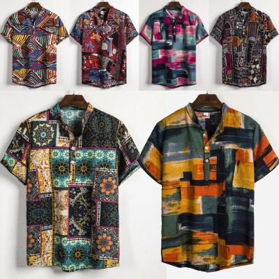 China Floral Printing Men's Style Anti-pilling Loose Casual Shirts Summer Hawaii National Short Vacation Canvas Shirts for sale