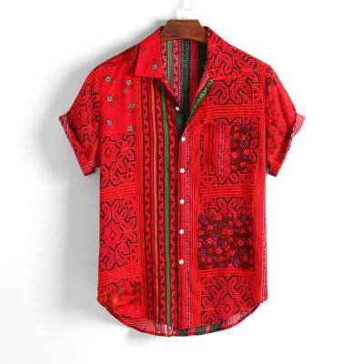 China Vintage Print Collar Beach Hawaiian Ethnic Short Sleeve Summer Anti-pilling Loose Casual Shirts for sale