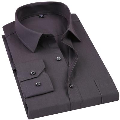 China Anti-pilling Men's Dress Shirt Solid Color Plus Size Male Business Casual Dress Long Sleeved Shirts for sale