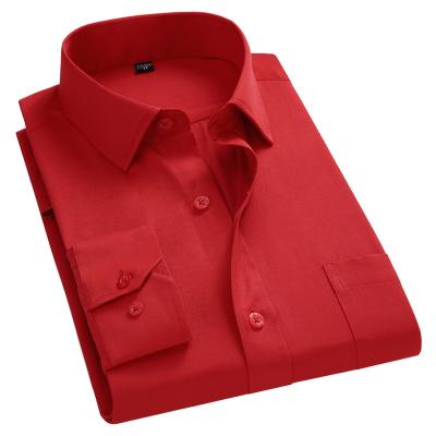 China Anti-pilling business casual solid color long sleeved slim fit male dress shirt for sale