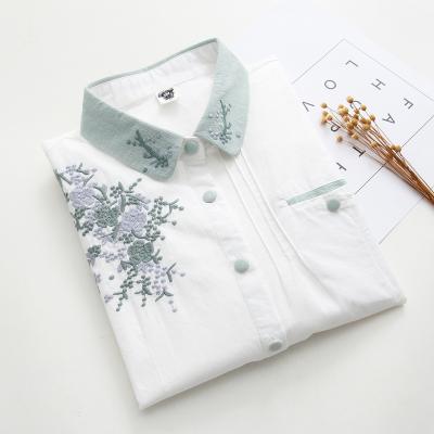 China Anti-pilling Women's Blouses Fashion Floral Embroidery Long Sheath Casual Loose Shirts for sale