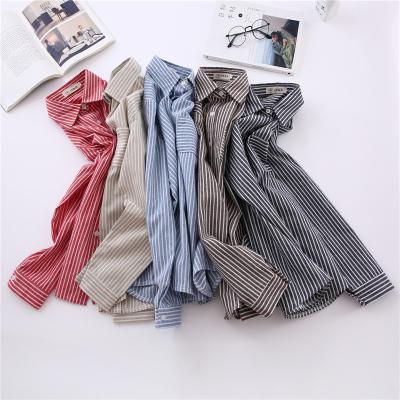 China Striped Lady Shirts Anti-Pilling Women Blouses College Causal Style Office Shirts for sale