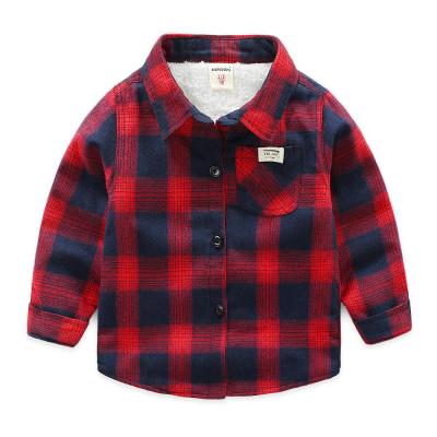 China Baby Boy Girls Winter Plaid Kids Long Sleeve Cotton Breathable Comfortable QUICK DRY Children Thicken Velvet Infant Casual Shirts for sale